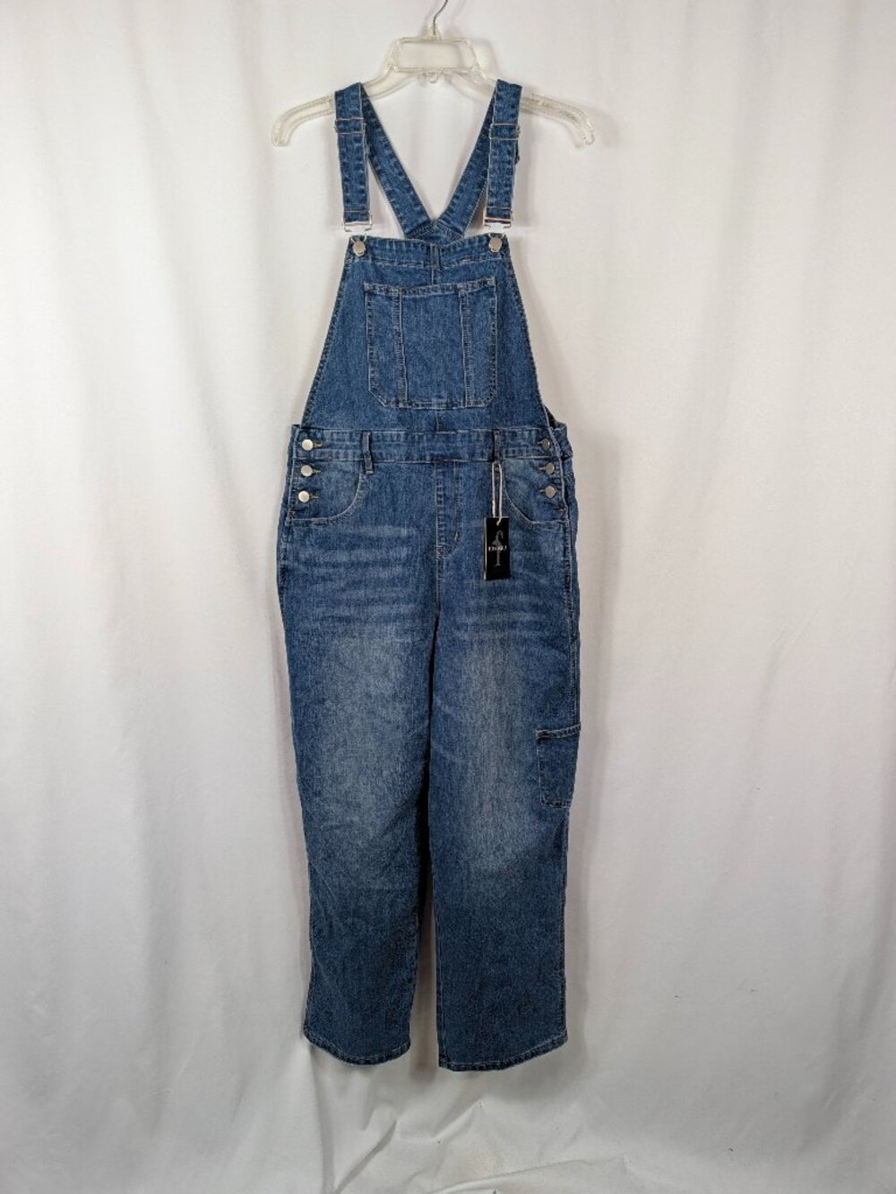 Flamingals Blue Jean Denim Overalls #80498 Stretch Pocket Festival Concert Sz L